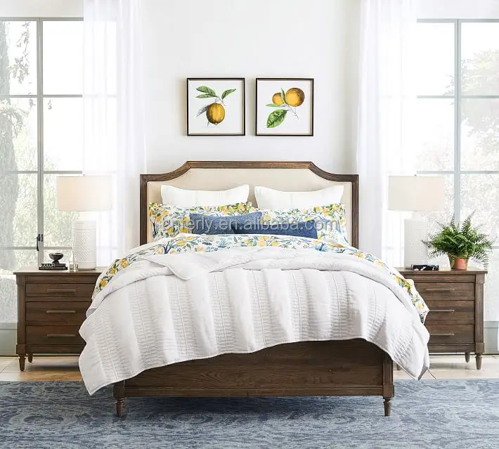Luxury Modern Home Furniture Hotel Bed American Style Wooden Beds Bedroom oak Panel Beds