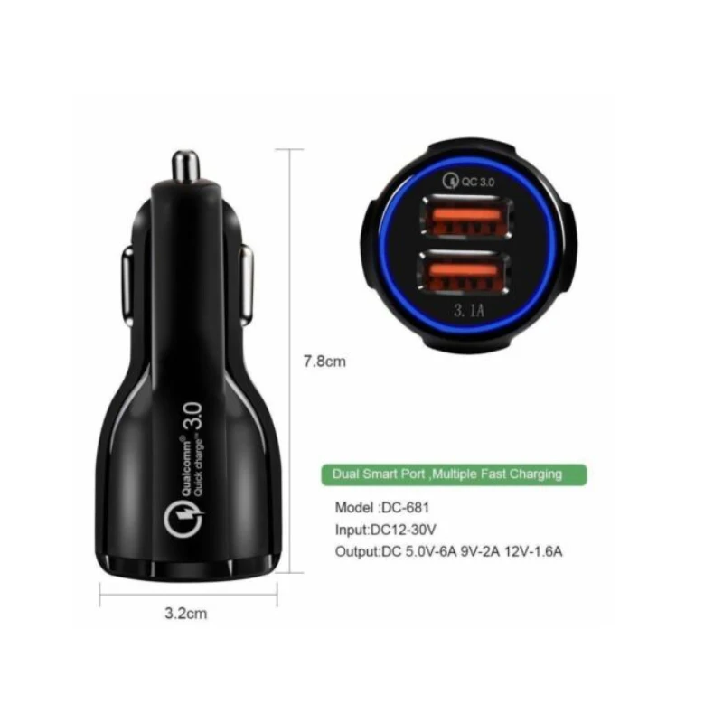  30W QC3.0 2 USB CAR charger 2021 car accessories best sellers accesorios de autos Other Auto