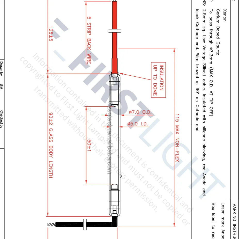 UK Firstlight IPL xenon flash lamps F986=F1185B 7*50*90, with wires, cathode 90 degrees for IPL Elight  OPT beauty machine