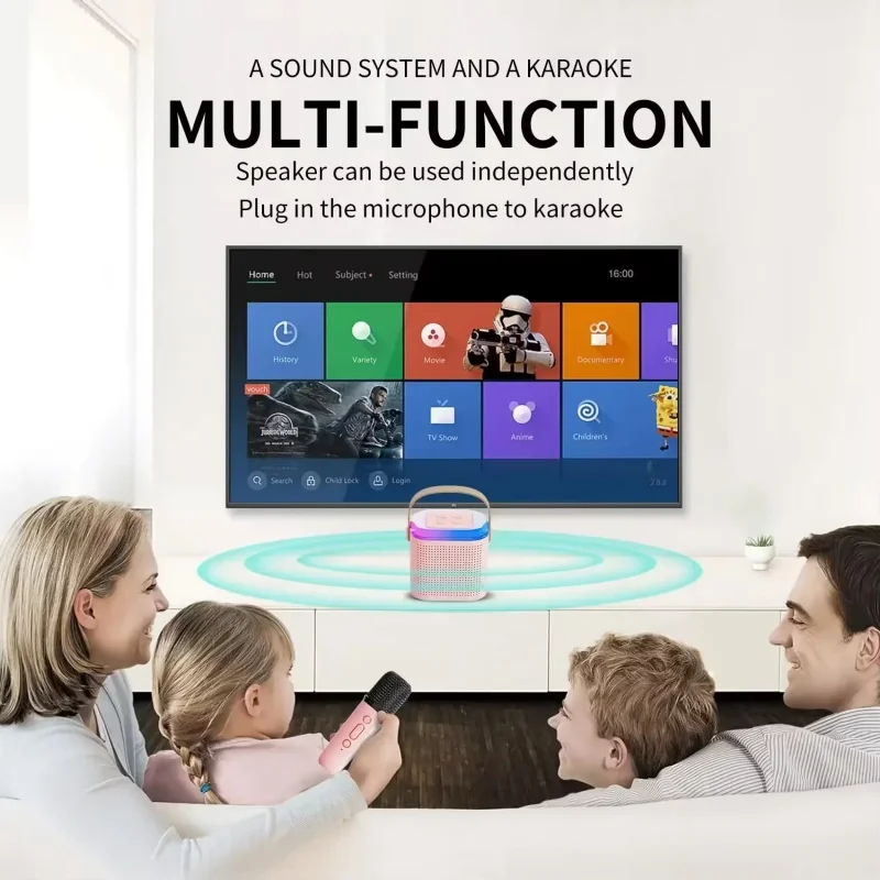 Rgb Colorful LED Lights Audio with Wireless Dual Microphone Karaoke Machine Blue Tooth Speaker Kids