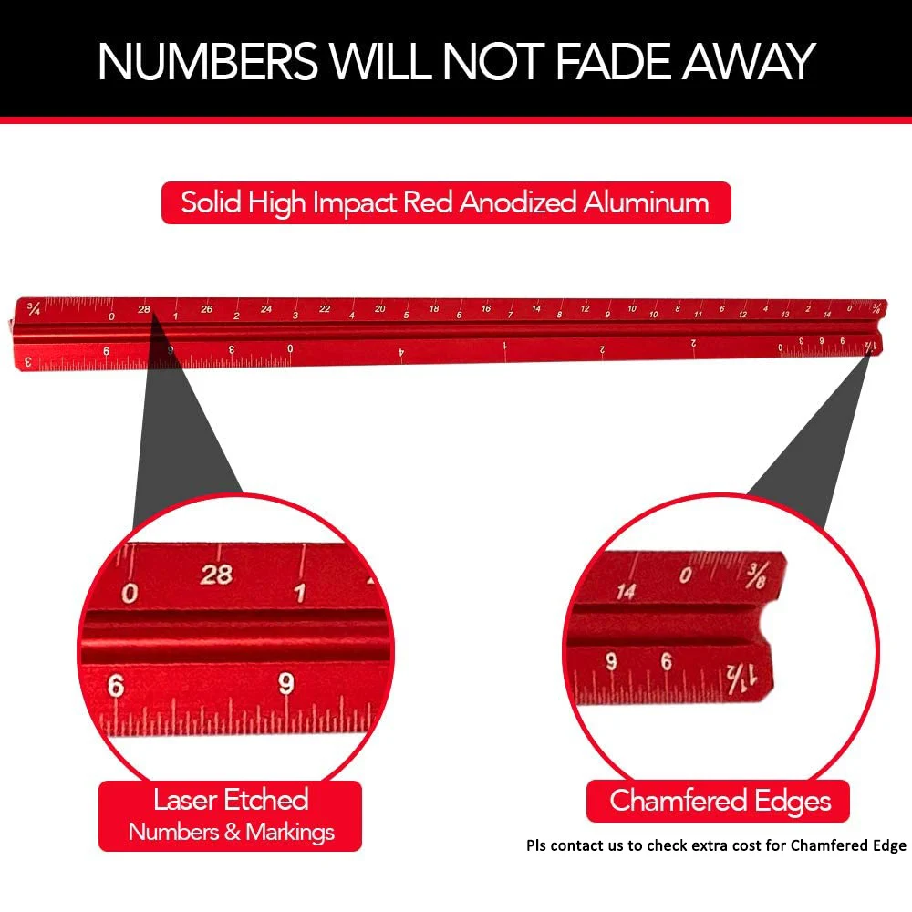 Factory Customized  6 Inch 12 Inch 3 Sided Stainless Steel Architectural Triangle Aluminum Ruler Metric Scale Triangle Rule