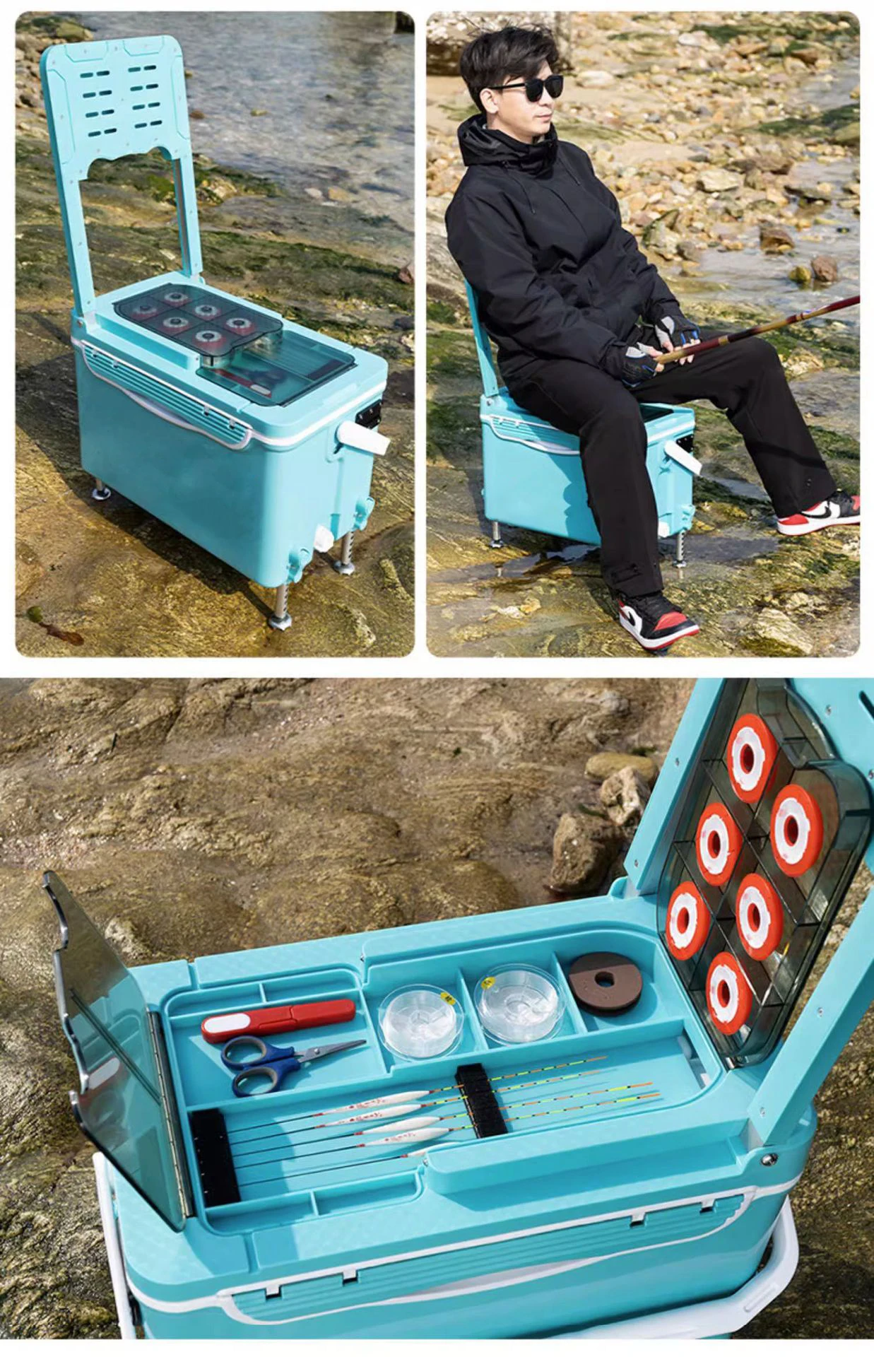 Alocs 30L Wheel Outdoor Ice Cooler Box Custom Hieleras Portatil Retro Tackle Boxes Portable Camping Fishing Seat Box for Picnic