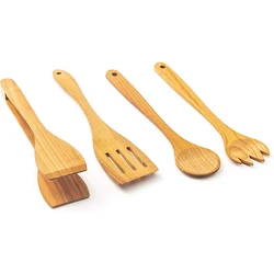Kitchen cooking cherry wood nonstick cookware 4 pcs in 1 set wooden cooking utensils set