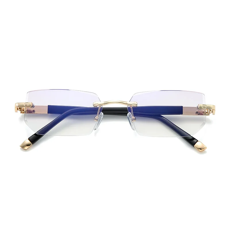 2023 HD trendy designer thin optics rimless chamfered reading glasses anti blue light men women wholesale reader glasses frame