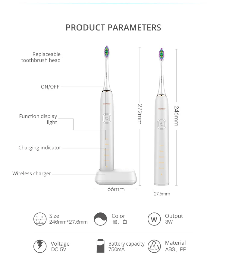 Baolijie Wholesale Bulk Souple Adulte Rechargeable Sonica Electric Rechargeable Toothbrush