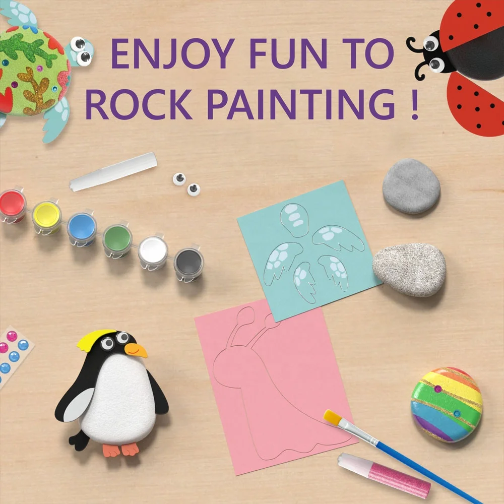 Creative Rock Painting Kit EVA Dec. Colorful Animal Rocks DIY Arts & Crafts for Kids
