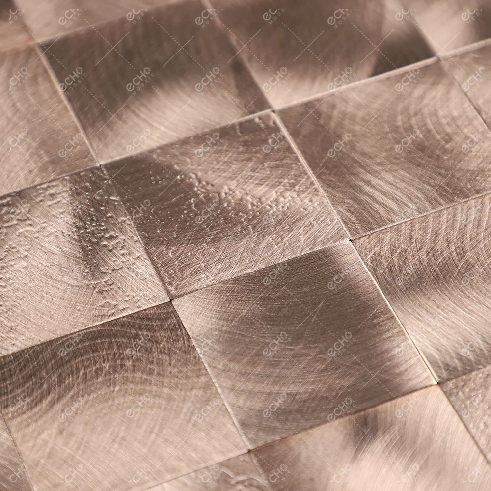 Rose gold color square shape metallic bathroom tiles decorative self adhesive metal mosaic tiles for kitchen wall
