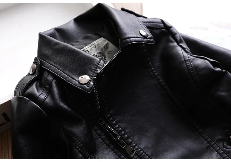 2019 autumn and winter clothing new boy neutral cool motorcycle kids children PU black coat girls leather jacket