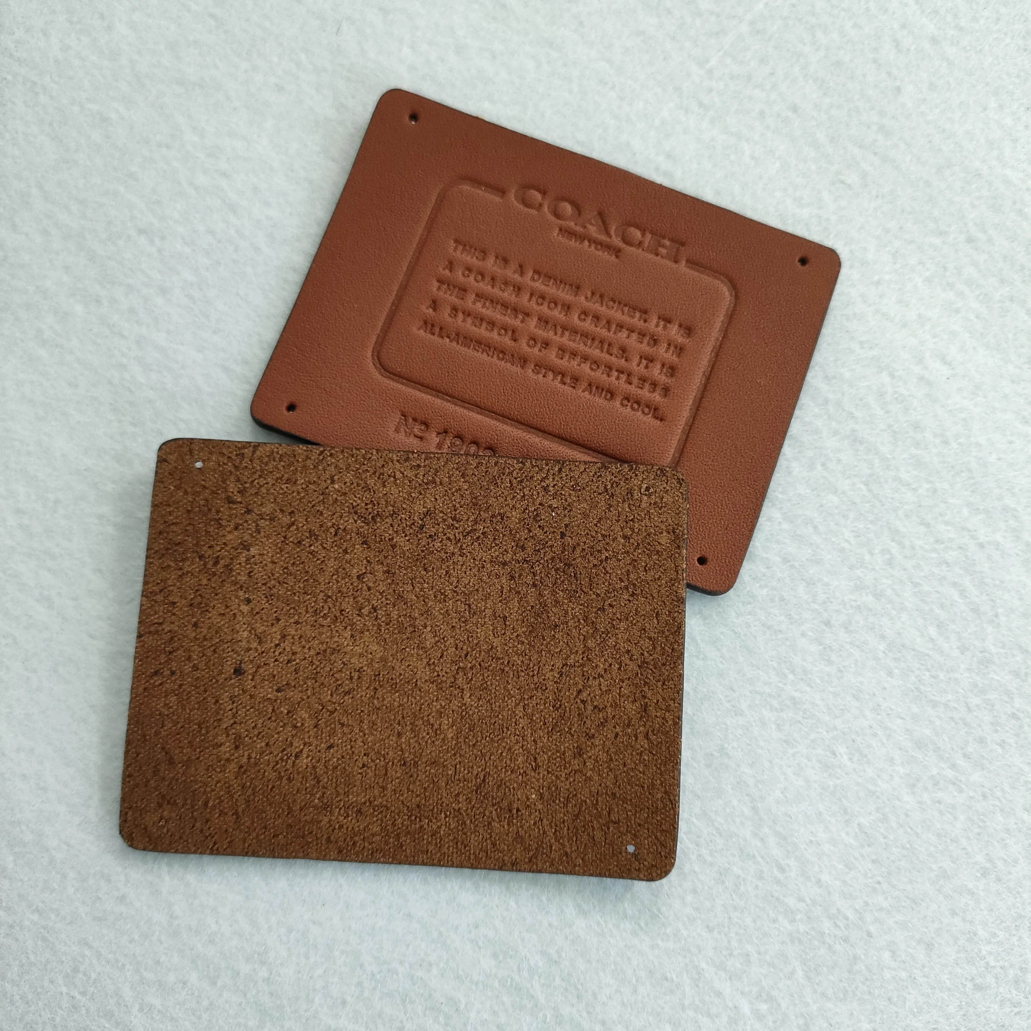 Wholesale real manufacturer free sample leather embossed LOGO denim leather label patch