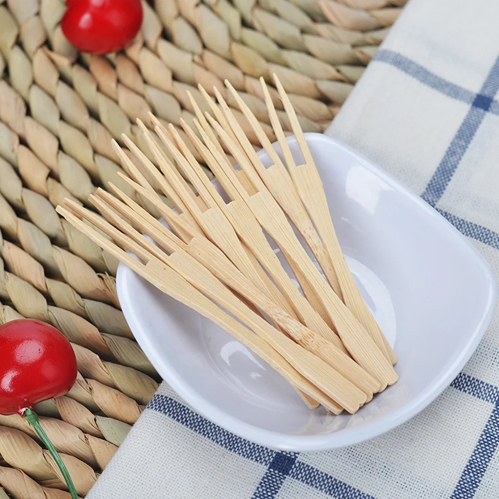 Disposable Fruit Snack Fork Bamboo Wooden Cake Fruit Spoons And Forks Fork With Cake