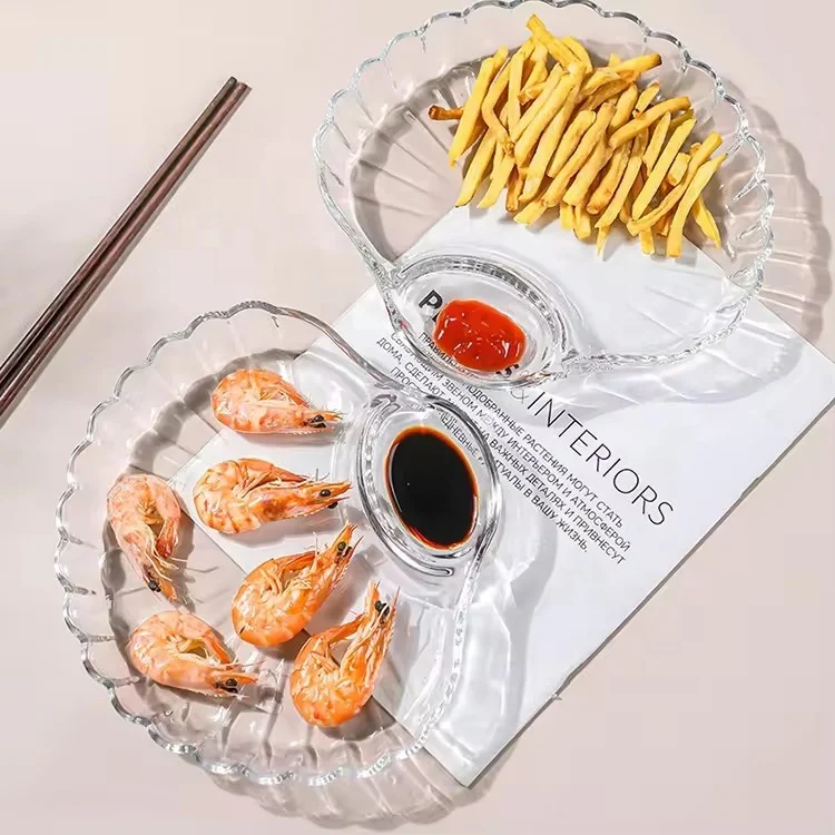 Creative Transparent Glass Sushi Plate with Dipping Compartment Household Dishes & Plates