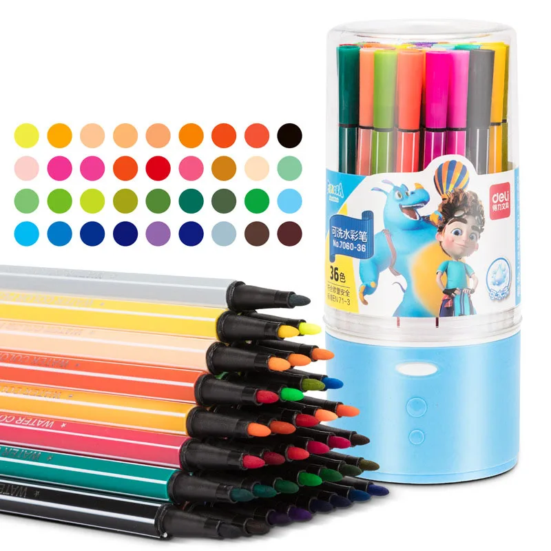 High Quality Deli Watercolor Pen Washable Kindergarten Children Colored Pen for Coloring and Drawing