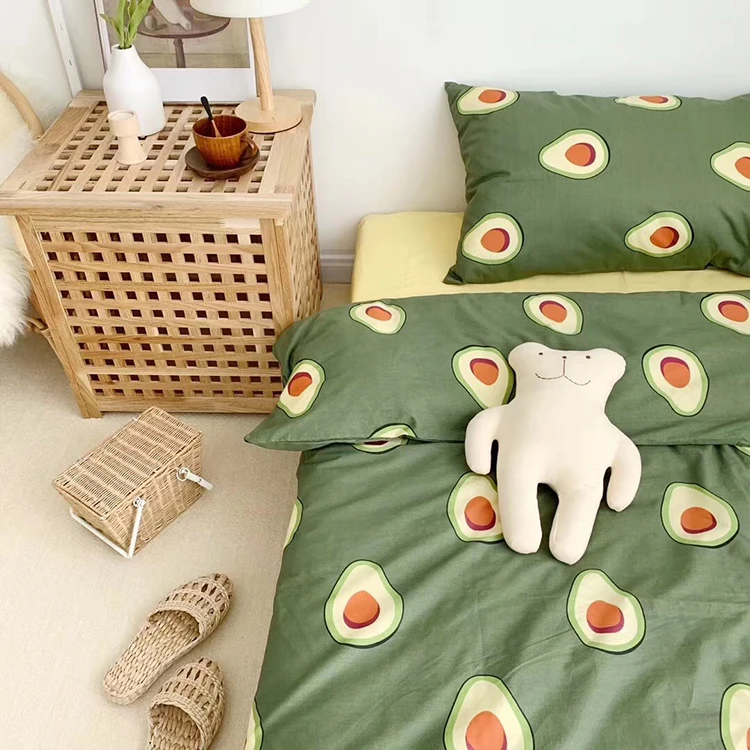 Fruit Print Wholesale Sabanas Bedding Set 100% Cotton Duvet Cover Bedsheet Set