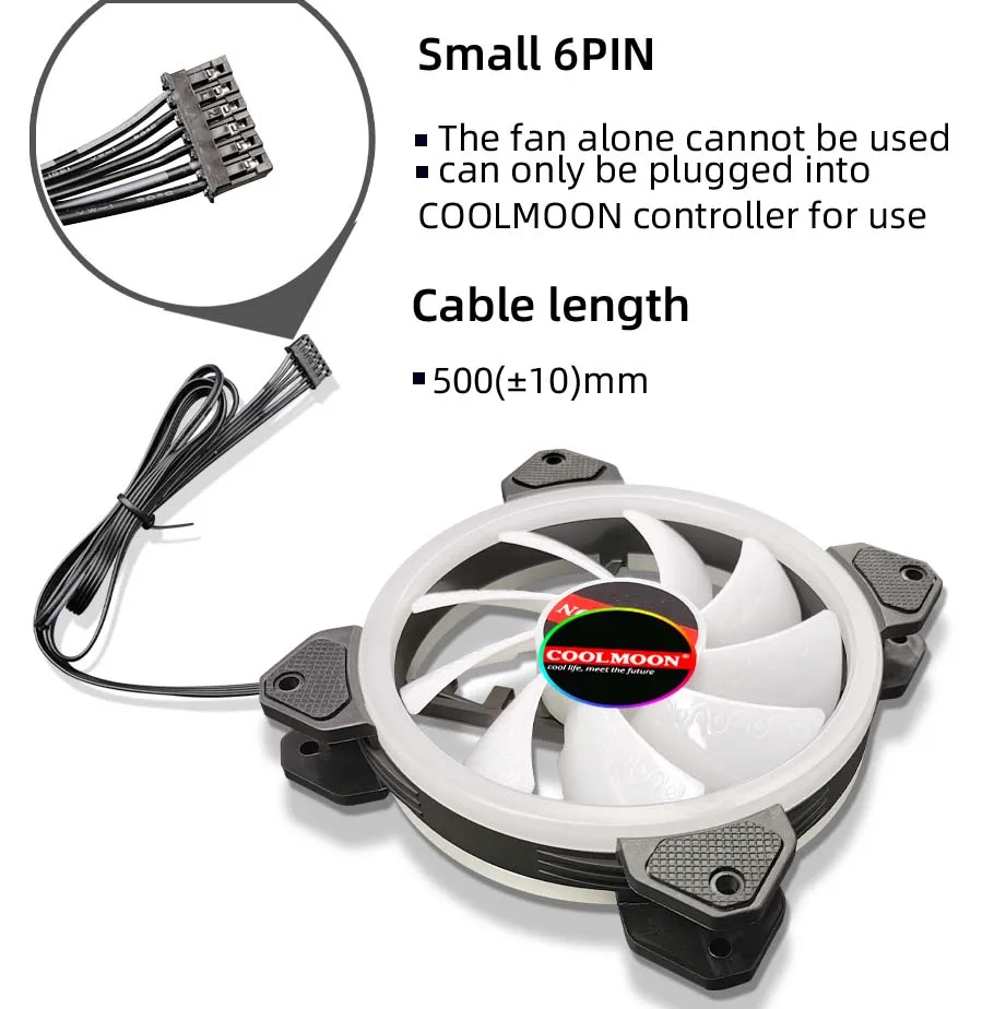 COOLMOON gaming Computer 120mm RGB Cooling Fans for PC Case Plastic CPU Cooler with 4-Pin Controller Certified for PC Computer