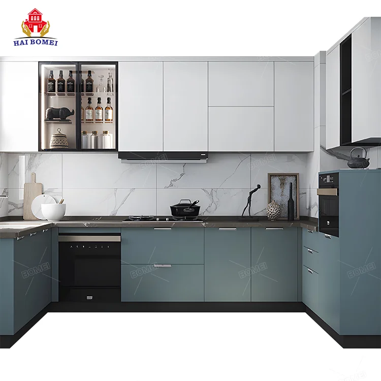 Aluminum Pvc Top Full Set Furniture portable Modern Quartz base flat pack european style italian simple Kitchen Cabinet sets