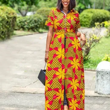 High Quality African Fashion Women Clothing Ankara Print Shirt Neck Half Sleeve Maxi Top with Zipper Africa Women Kaftan