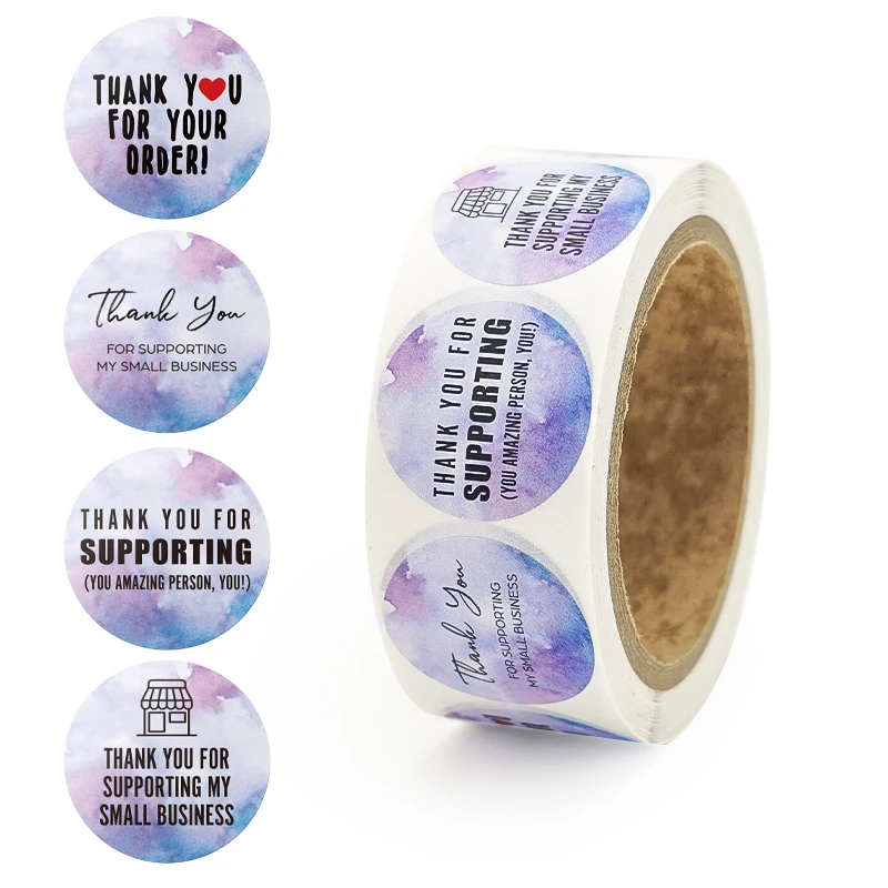 Hot Sale Custom Logo Printed Roll Adhesive Paper Round Thank You Seal Label Stickers for Packaging