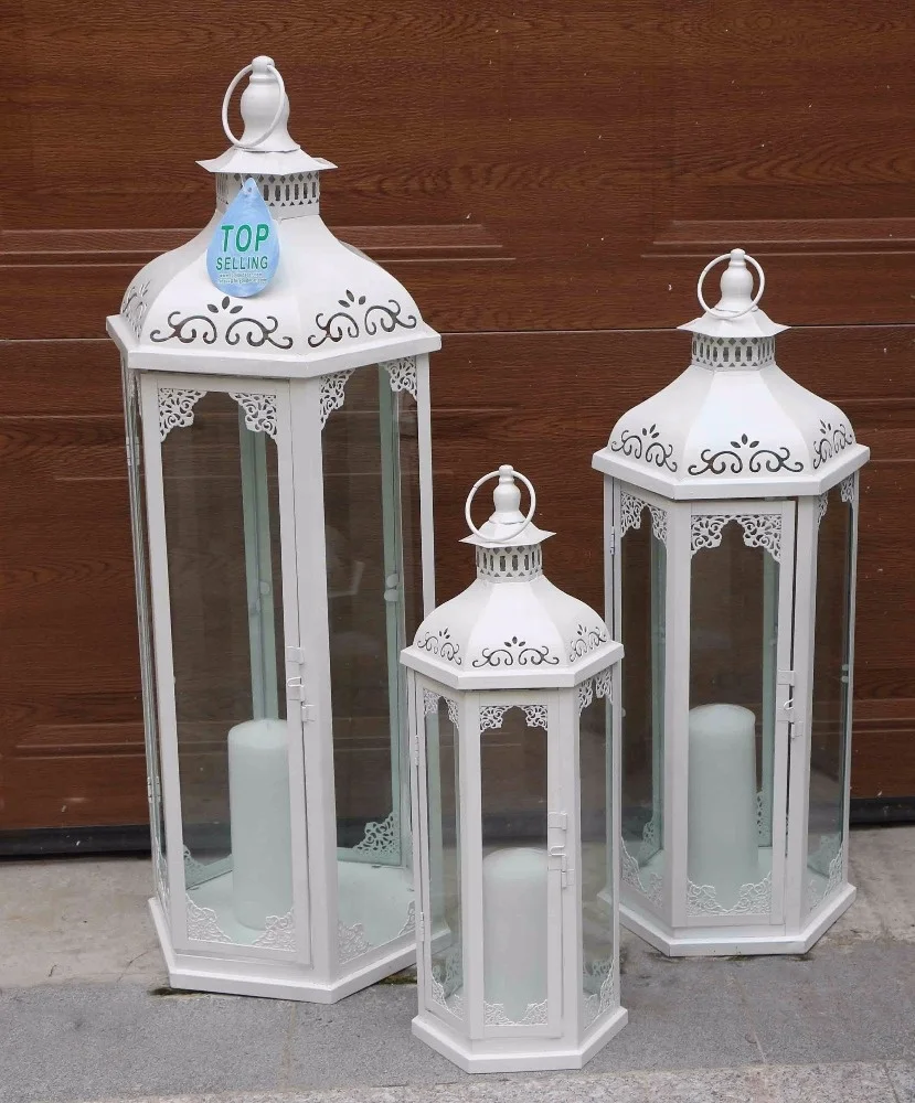 Set Of 3 Moroccan Wedding Decoration Hexagon Metal Lamps And Lanterns