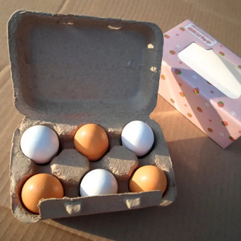 
Amazon hot selling 6pcs simulation eggs toy educational wooden eggs pretend play kitchen food toy for kids 