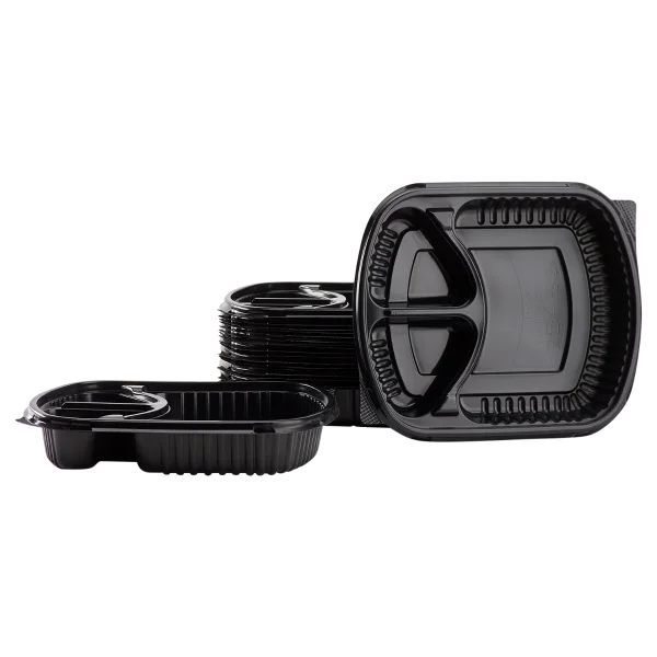 300 ct disposable 3-compartment 36oz PP Microwaveable Black Take Out Box with Lids