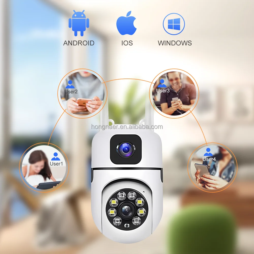 Hongnaer Indoor HD Monitor Smart Video Wireless PTZ IP CCTV Camera Dual Lens V380 Pro WiFi Home Security Surveillance Camera