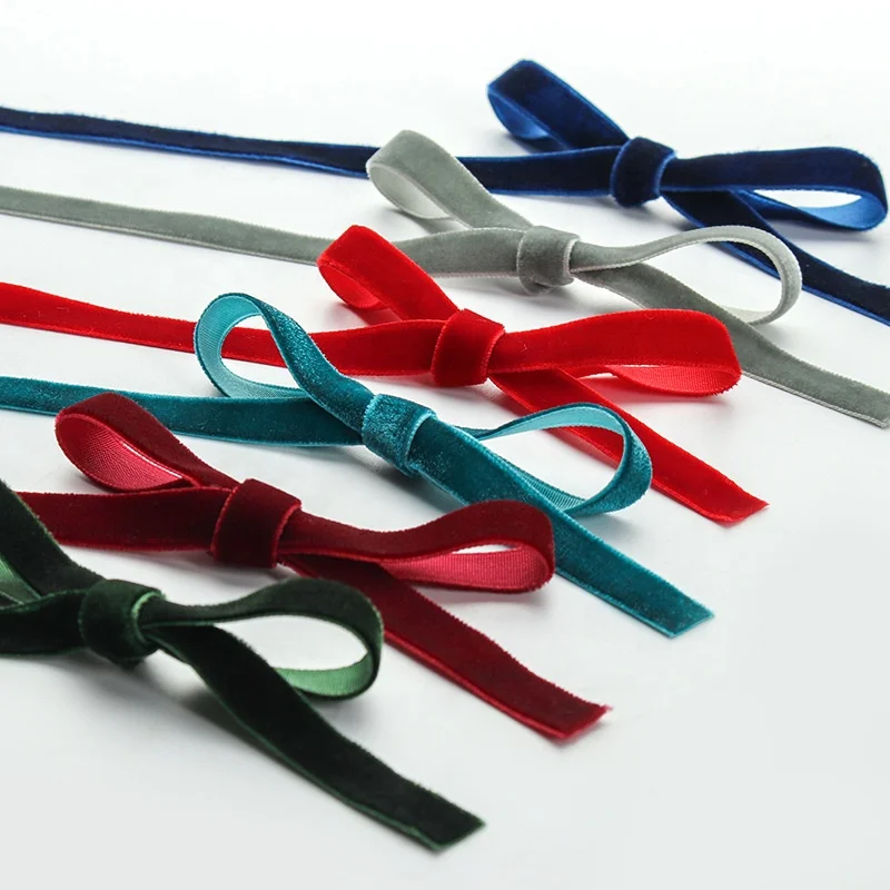 Spot wholesale 3mm - 50mm wide inelastic single  and double sided velvet ribbon, used for  decoration.