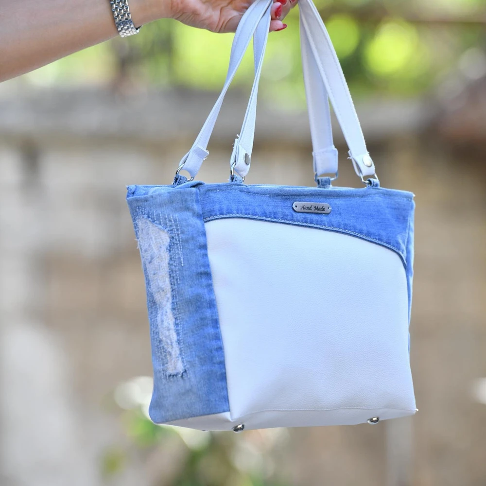 Eco-friendly Big Supermarket Handbags Reusable Grocery Daily Casual Denim Jeans Shopping Bag