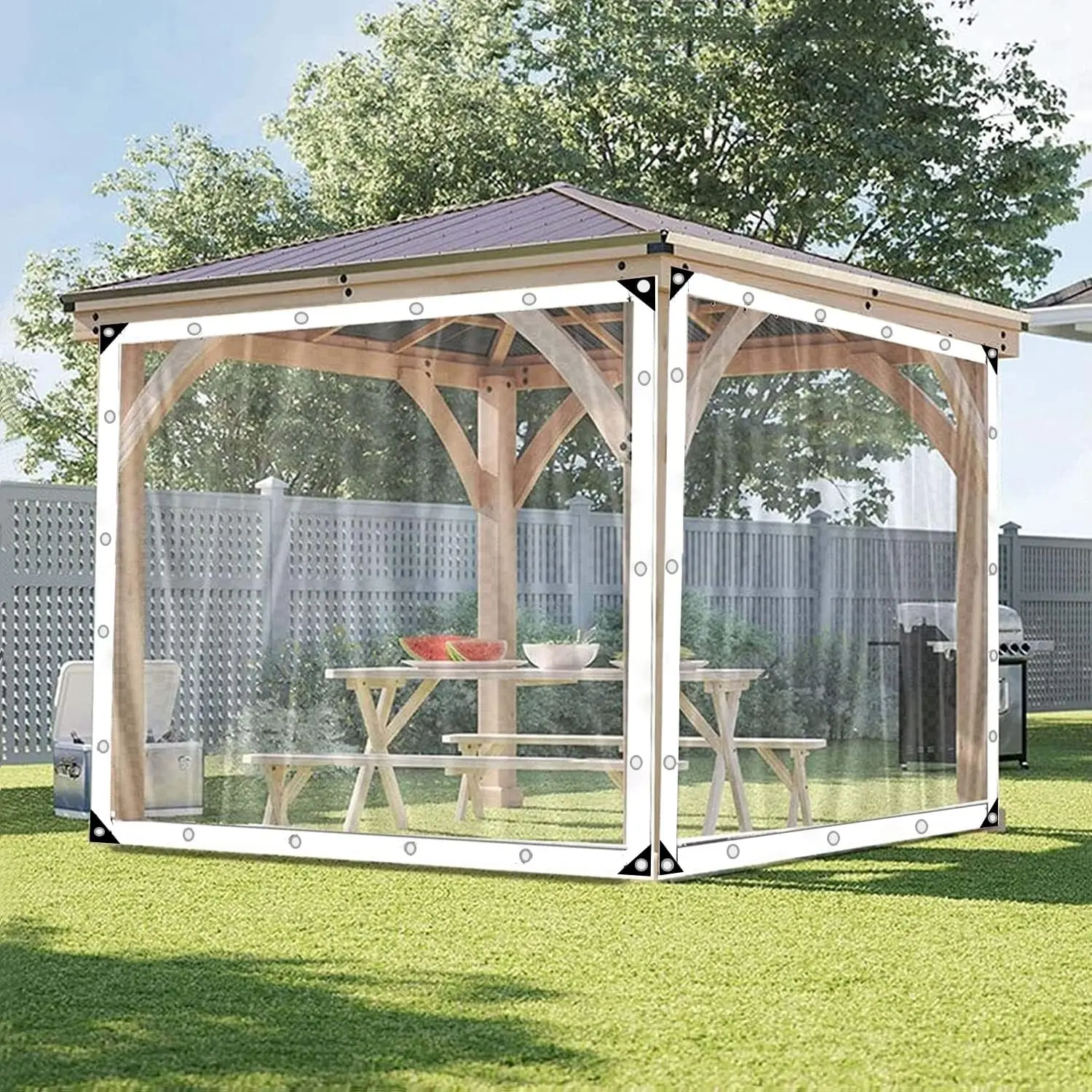 Transparent Tarpaulin with Eyelets 0.5 mm Waterproof Clear Tarps Rainproof Wind Protection for Camping Canopy Carport Tent