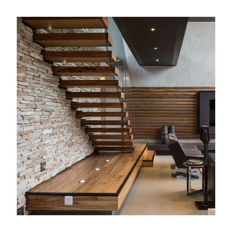 Prefab stairs floating steel wood stair case design
