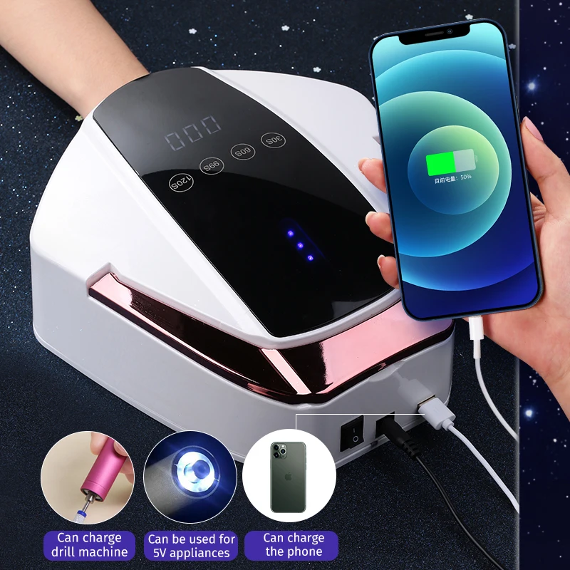 S90PLUS 15600 мАч перезаряжаемая лампа для ногтей 96 Вт Сушилка Беспроводная УФ Светодиодная