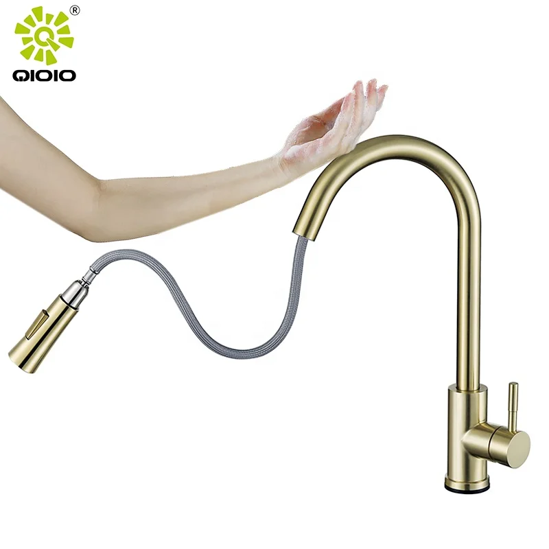 Нержавеющая сталь Матовый золотистый и черный Сенсорный автоматический выдвижной кран датчик краны