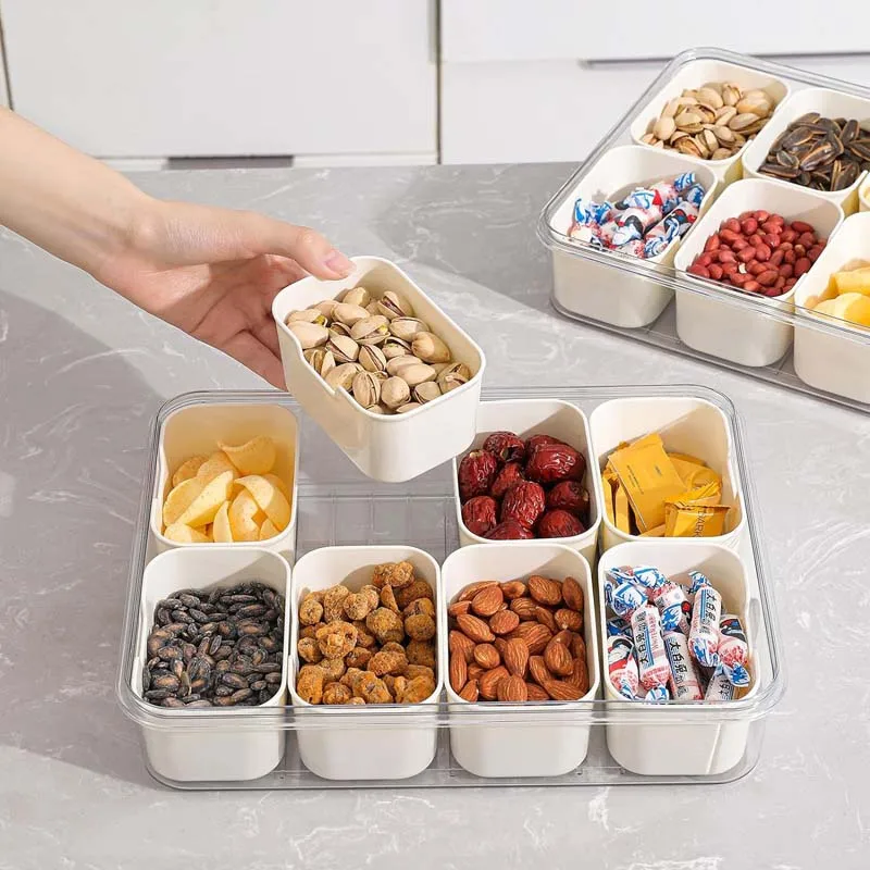 Bestselling 8 Compartment Snack Box Container Divided Serving Tray with Lid and Handle