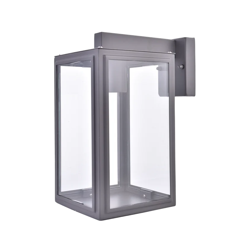 modern black stainless steel square single box clear glass shade outdoor wall lantern light sconce