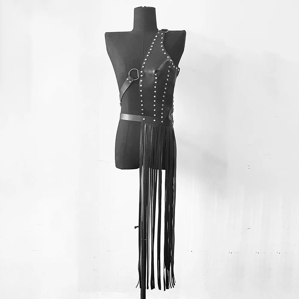 Design Sense PU Leather Skirt Half Body Dress Personalized Waistband Fringe Skirt Versatile Long Dress
