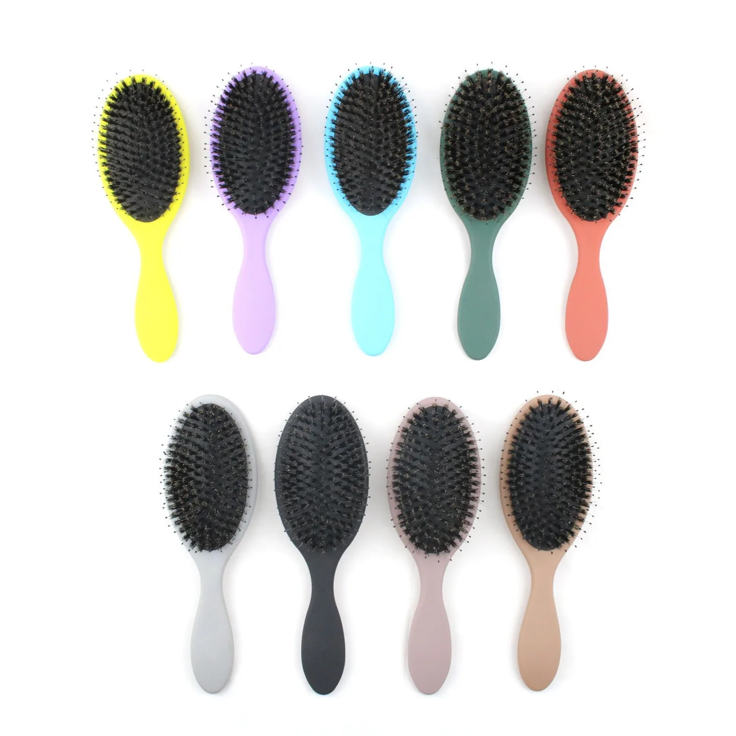 AWK Wholesale Frosted Boar Bristle Round Hair Brush Massage Airbag Detangling Hair Brush Custom Logo