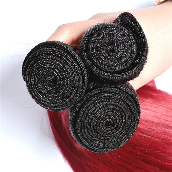 Factory Price Two Tone ombre color human hair extensions 1B Red/Bug ombre color hair bundles