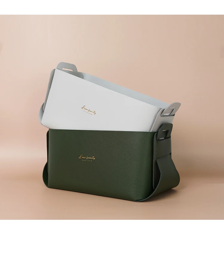 Small Basket Bin Leather Storage Basket, Foldable Shelf Desk Organizer Trays for Living Room, Office, Nursery, Home Decor