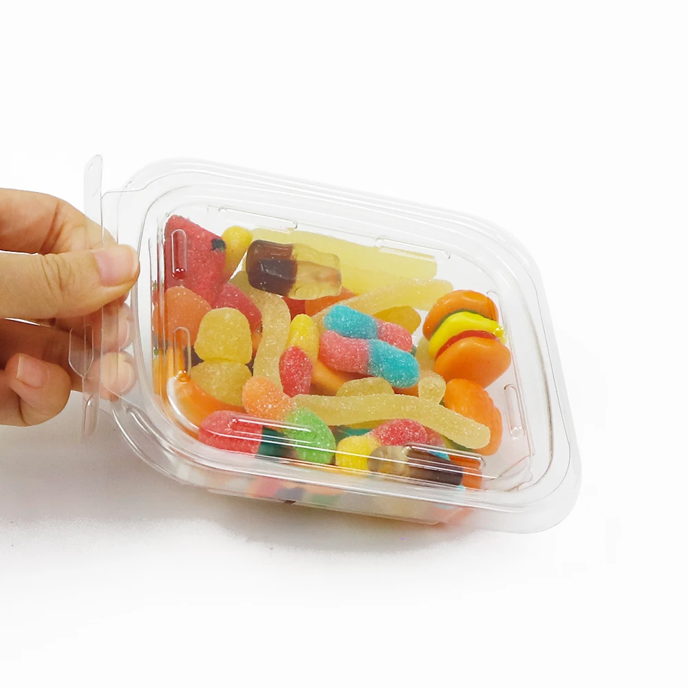 8oz Clear Hinged Tamper Resistant Container Plastic PET Tamper Evident Food Container For Candy