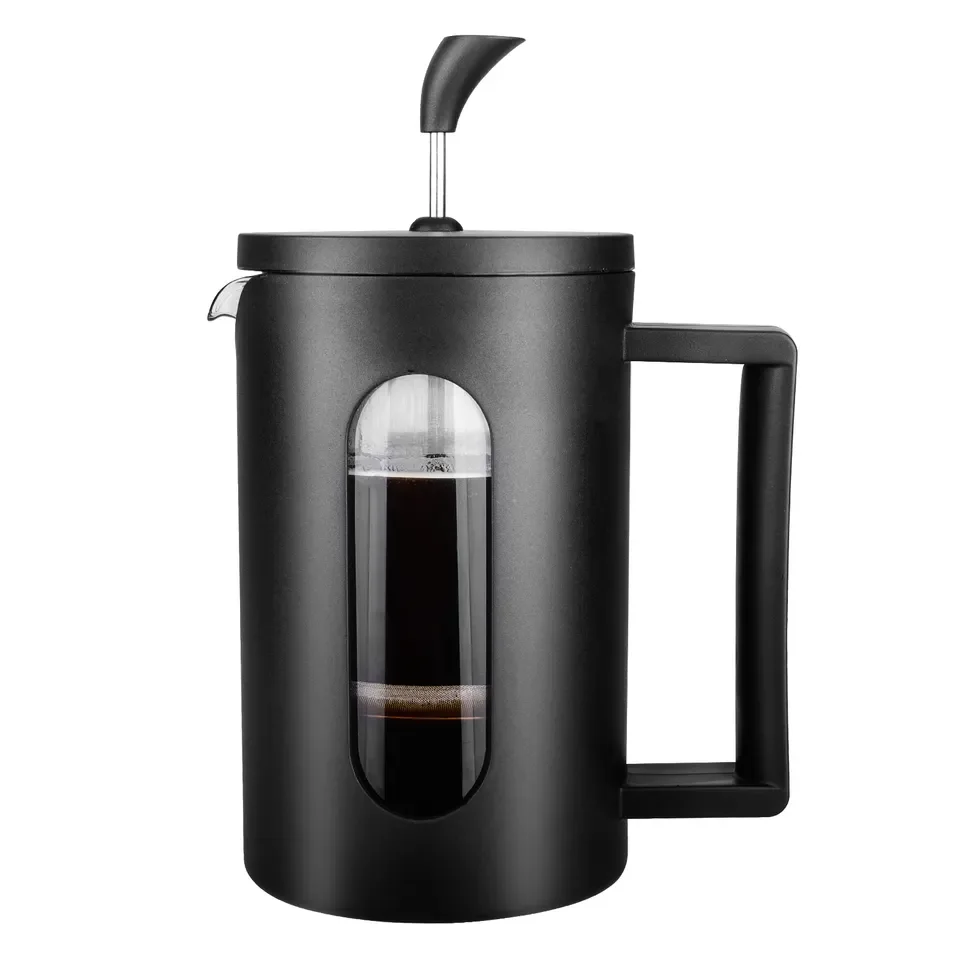 Black 600ml French Press Coffee Maker, Tea Maker Pot,  Cold Brew Heat Resistant Glass Coffee Pot for Camping Travel Gifts