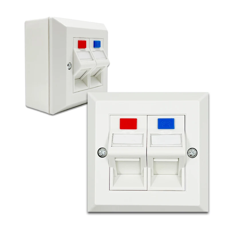Kico Cat6 RJ45 2 Port Type 86*86 Network Faceplate Outlet Socket With Keystone Jack Faceplate Set