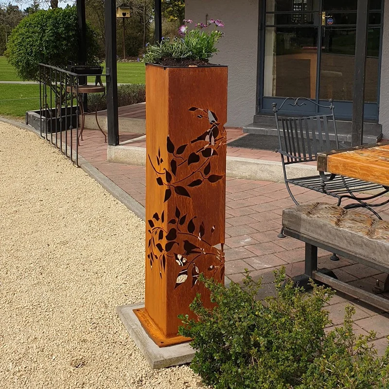 outdoor garden light box corten steel laser cut lights frame boxes