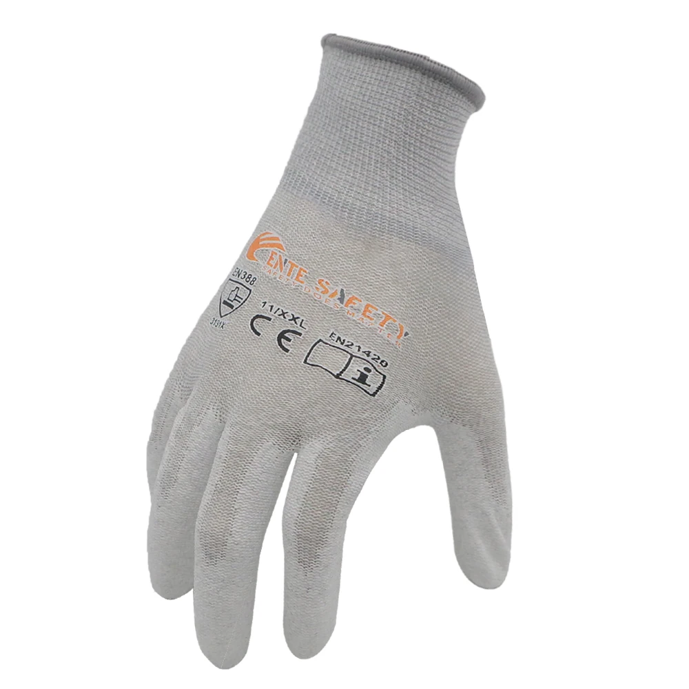 ENTE SAFETY Anti-slip Breathable Work Glove Durable Carbon Fiber PU  Light Construction Industrial Work Safety Gloves