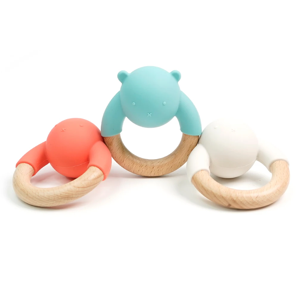 Factory Price 100% Food Grade Silicone Baby Rattle Silicone Baby Teether Two in One Silicone Baby Teether