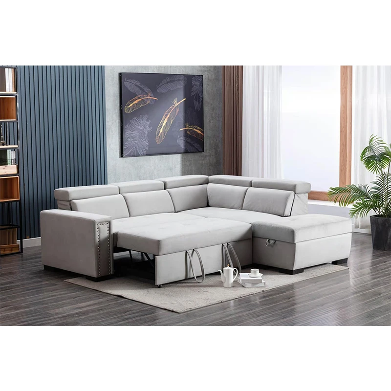 Hot sale modern living room sofa chaise lounge L shaped sofa sets black leather and fabric sectional corner sofa