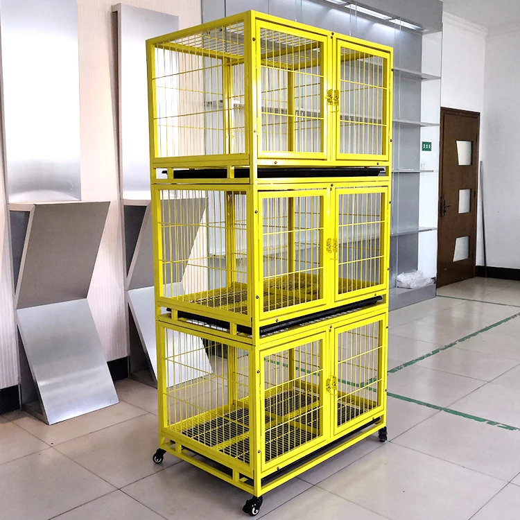 Factory Price Stackable Dog Kennel Cage Spray Cat and Dog Cage Metal Animal Electrostatic Painting Button 3 Story 6 Door Steel