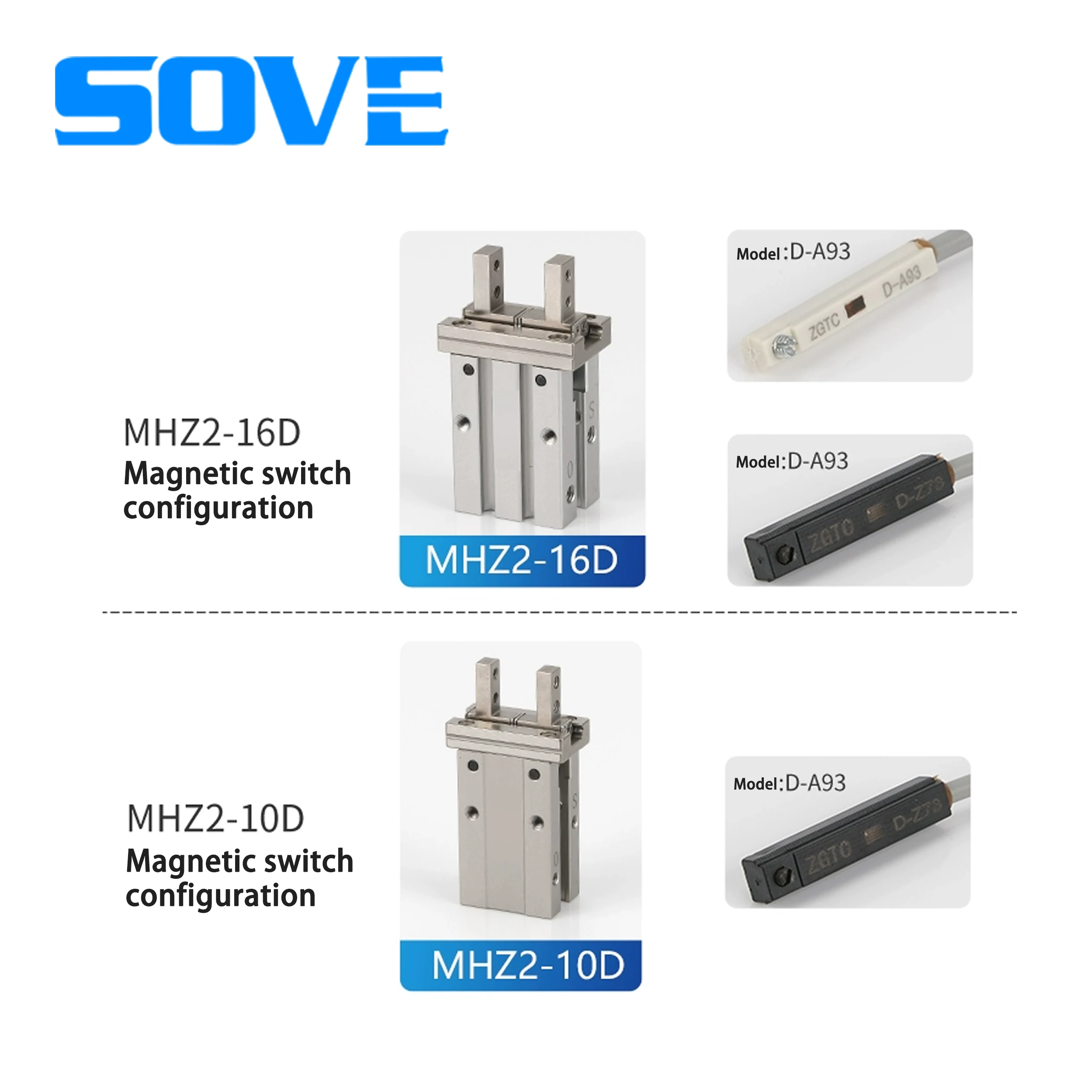 Pneumatic finger cylinder small parallel gripper MHZ2-16D/10D20D25D32D40S magnetic thread