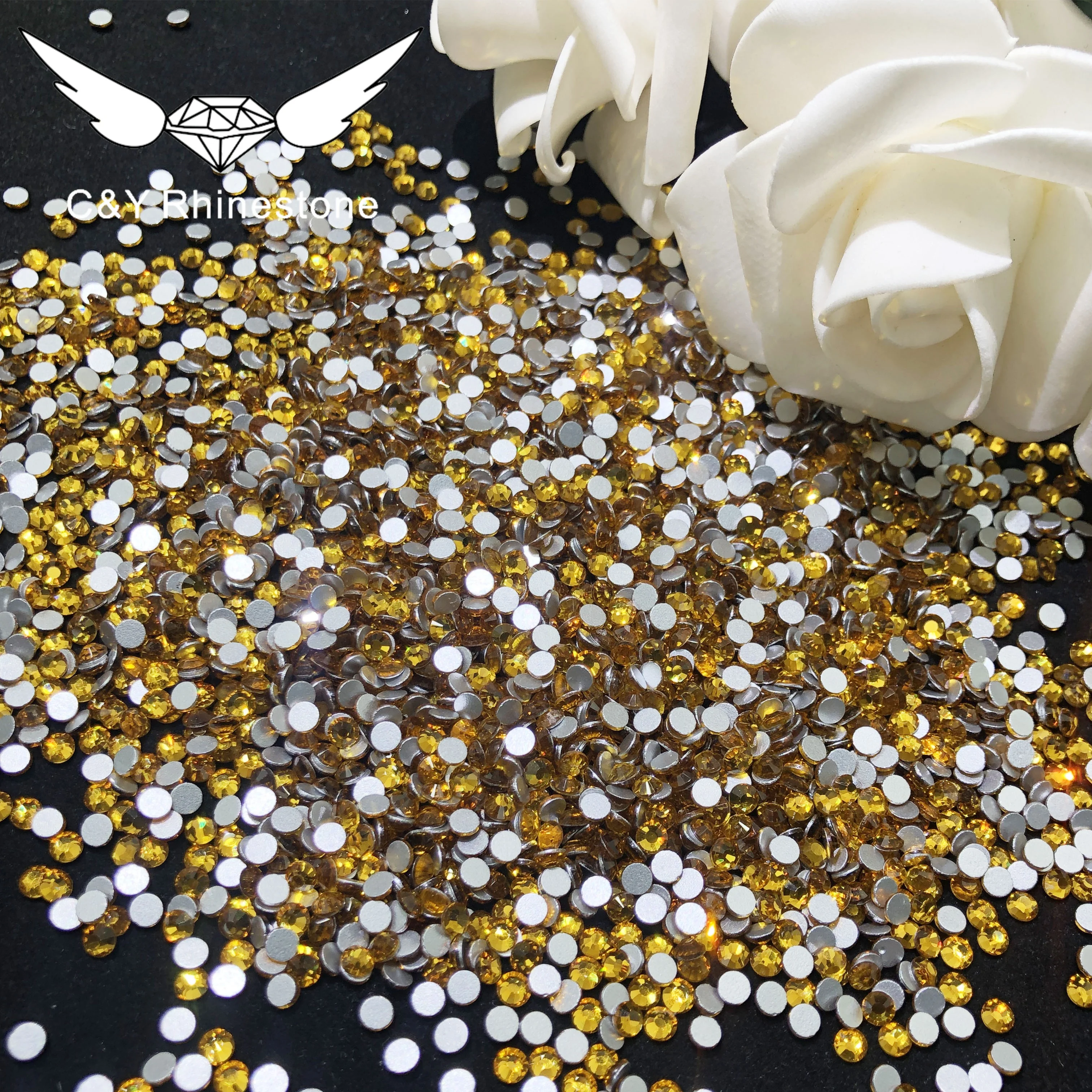 C&Y Wholesale Glass Crystal Colorful FlatBack Non Hot Fix Yellow Topaz Rhinestone