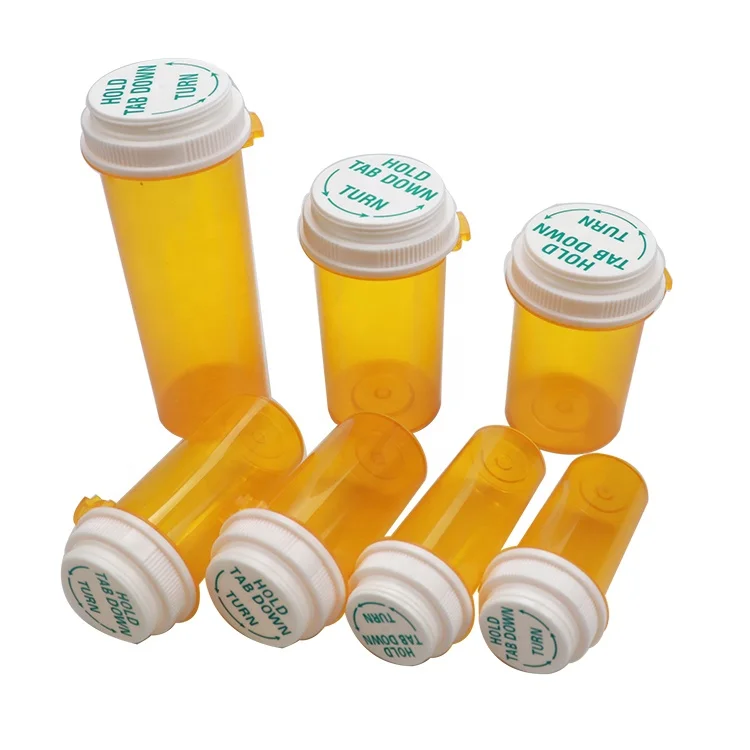 10dram Child resistant amber empty plastic 1 dram 20 dram thumb tab vial with child resistant cap