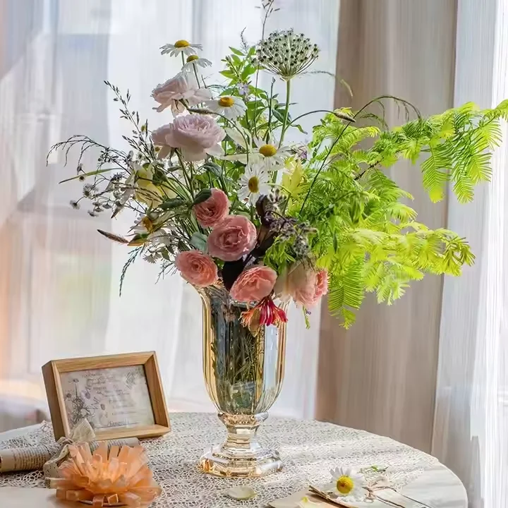 Glass Vase Decor Glass Flower Vase Luxury Vase European-style Crystal for Flowers Art Deco Christmas Modern Picture 18CM*27.5CM