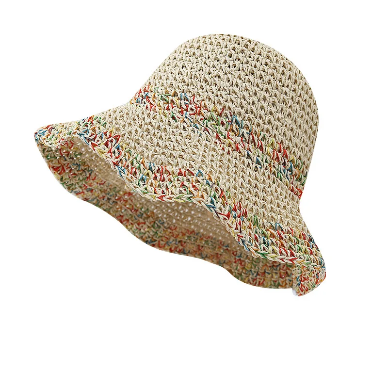 2024 Wide Brim Vacation Soft Straw Hat Summer Beach Sun Caps Foldable Floppy Paper Bucket Hat Summer Hats For Women
